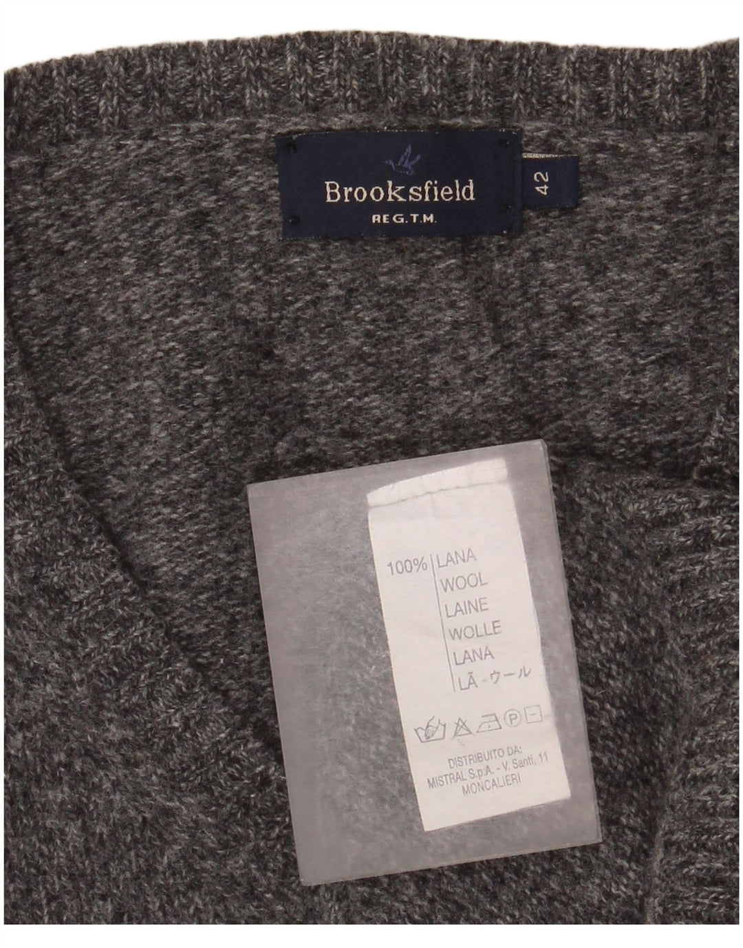 Brooksfield Womens V-Neck Jumper Sweater IT 42 Medium Grey Flecked Wool