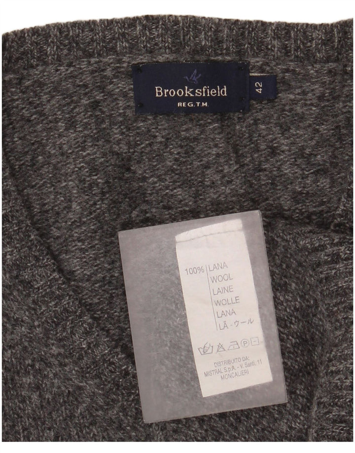 Brooksfield Womens V-Neck Jumper Sweater IT 42 Medium Grey Flecked Wool