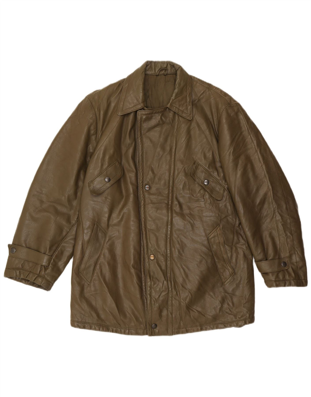 VINTAGE Mens Leather Jacket UK 40 Large Khaki