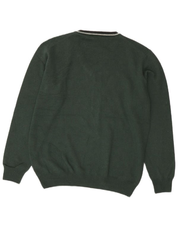 Fred Perry Boys V-Neck Jumper Sweater 15-16 Years Green Wool