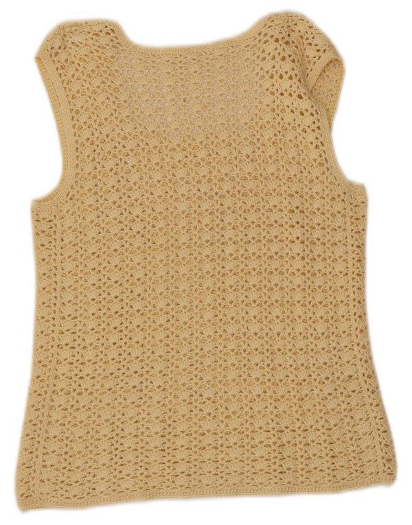 Vintage Womens Crop Crochet Vest Tank Top UK 6 XS Yellow