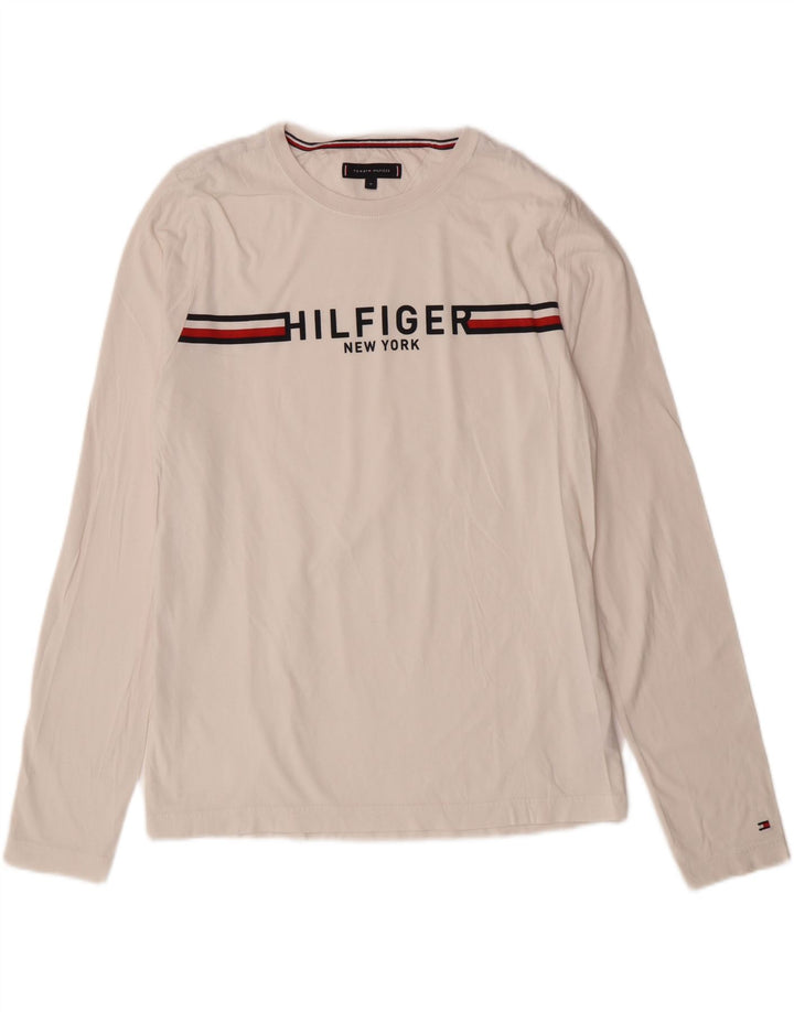TOMMY HILFIGER Herren-Grafikoberteil mit langen Ärmeln, Mittelweiß gestreift