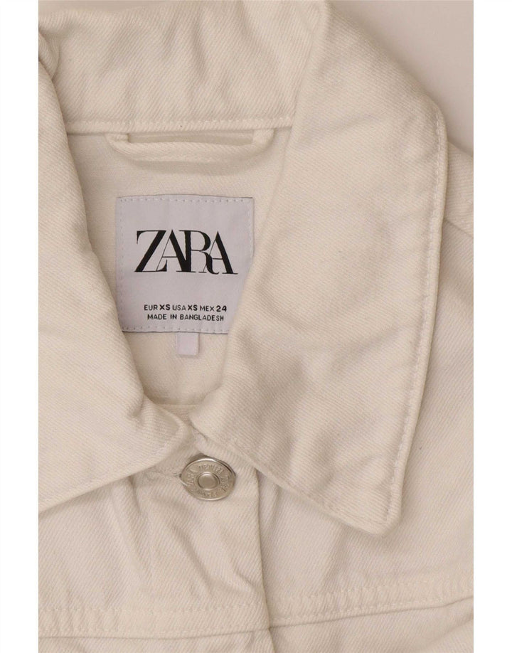 Zara Womens Crop Oversized Denim Jacket UK 6 XS White Cotton
