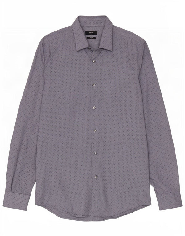 Camisa Hugo Boss Hombre Slim Fit Talla 38 15 Algodón Manchado Azul Medio