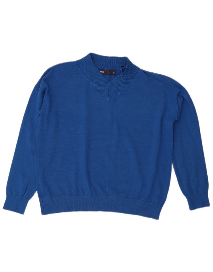 Marks & Spencer Womens Crop V-Neck Jumper Sweater UK 10 Small Blue