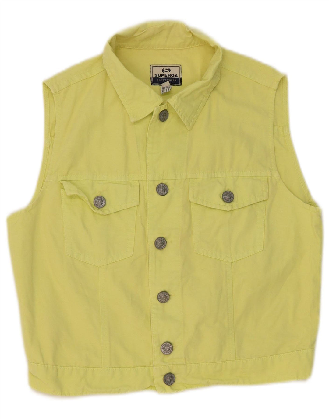 Superga Womens Crop Denim Gilet IT 44 Medium Yellow Cotton