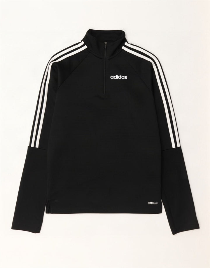 Adidas Mens Aeroready cipzáras nyakú pulóveres tréningruha felső XS fekete poliészter