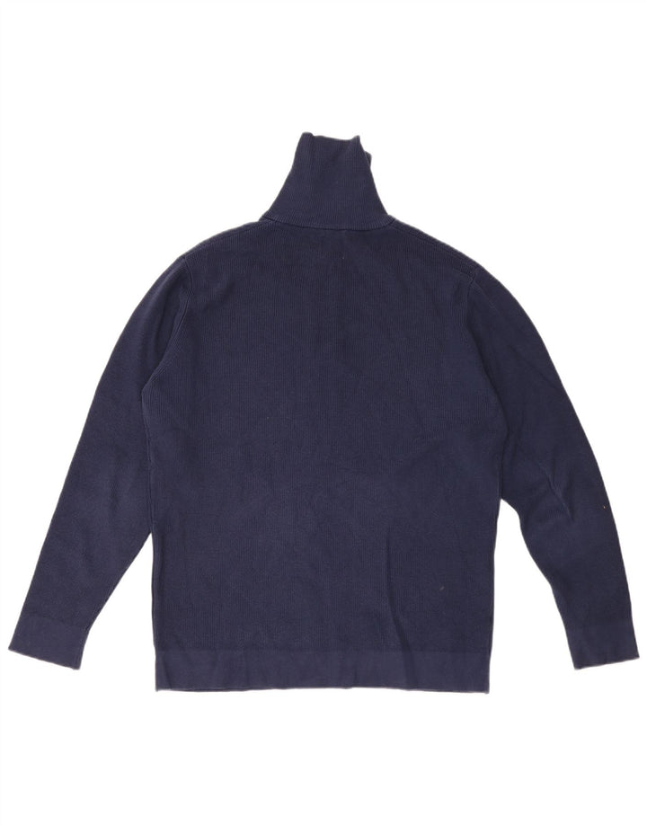 Zara Mens Zip Neck Jumper Sweater Medium Navy Blue Cotton