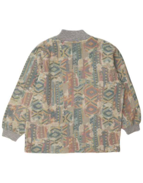 vintage Womens Graphic Fleece Jumper UK 14 Grand Géométrique Multicolore
