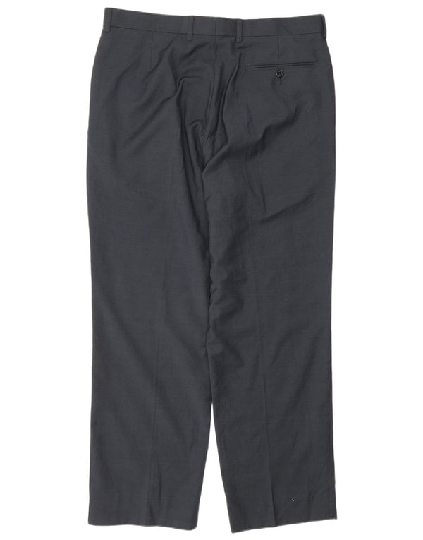 Calça masculina reta casual Marks & Spencer W34 L29 azul marinho lã