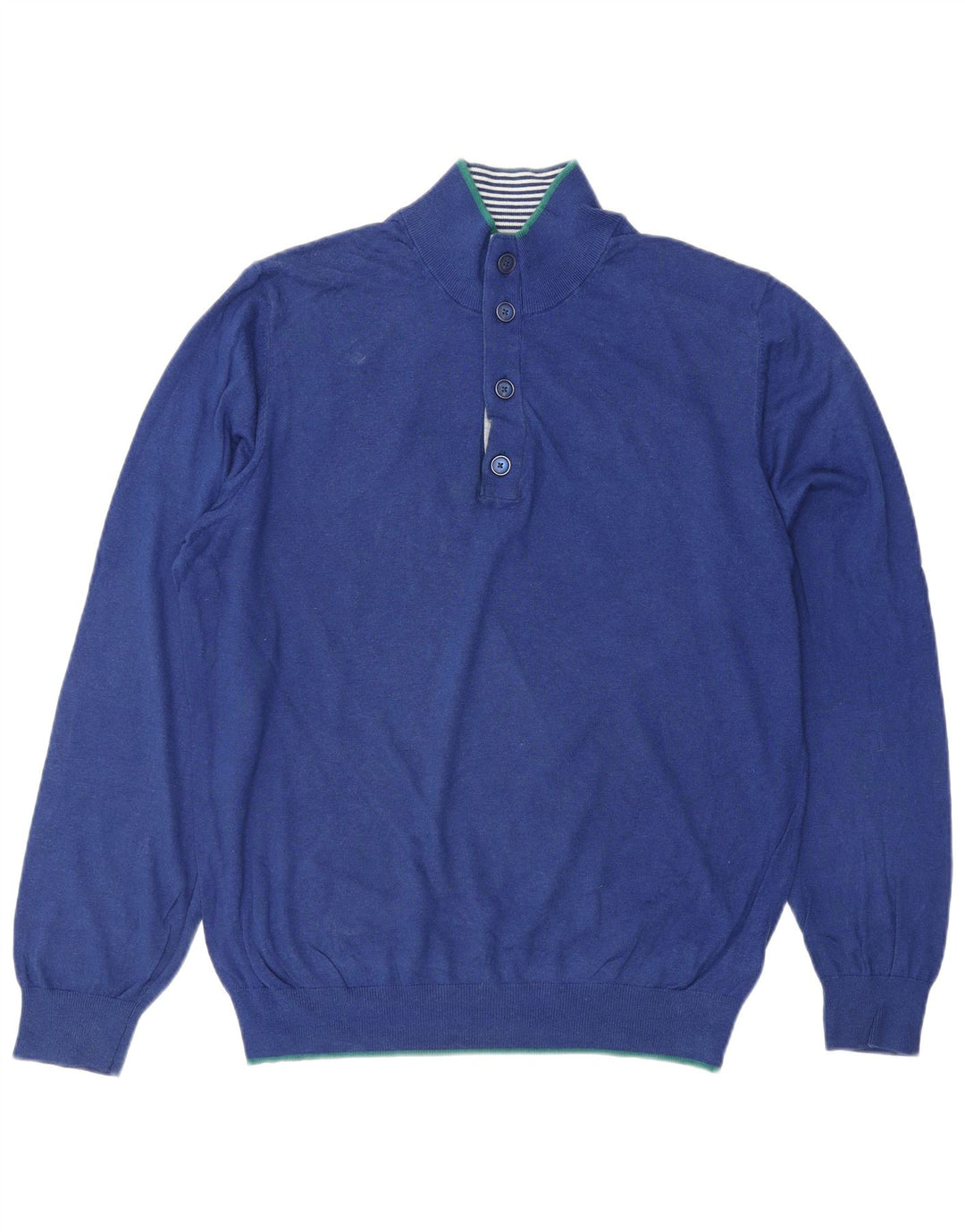 MASSIMO DUTTI Maglione da donna con collo a bottoni UK 16 Grande cotone blu