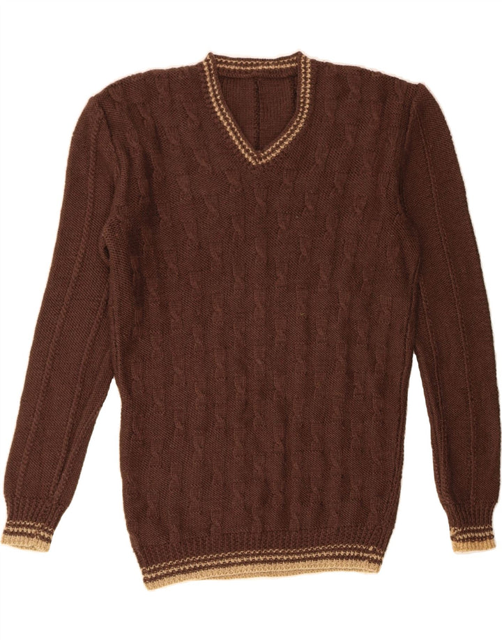 VINTAGE Mens V-Neck Jumper Sweater Medium Brown