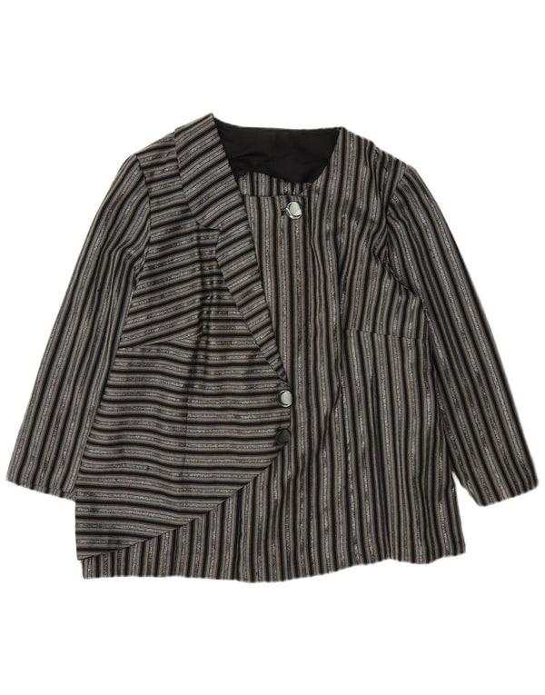 Vintage Womens 1 Button Blazer Jacket UK 14 Large Black Striped