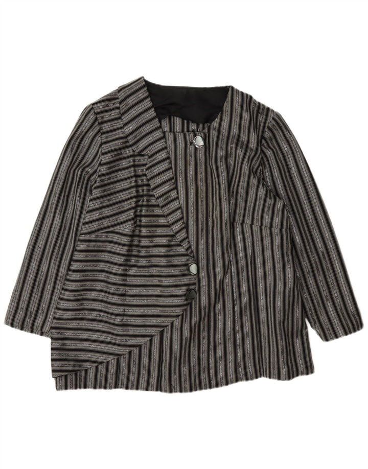 Vintage Womens 1 Button Blazer Jacket UK 14 Large Black Striped