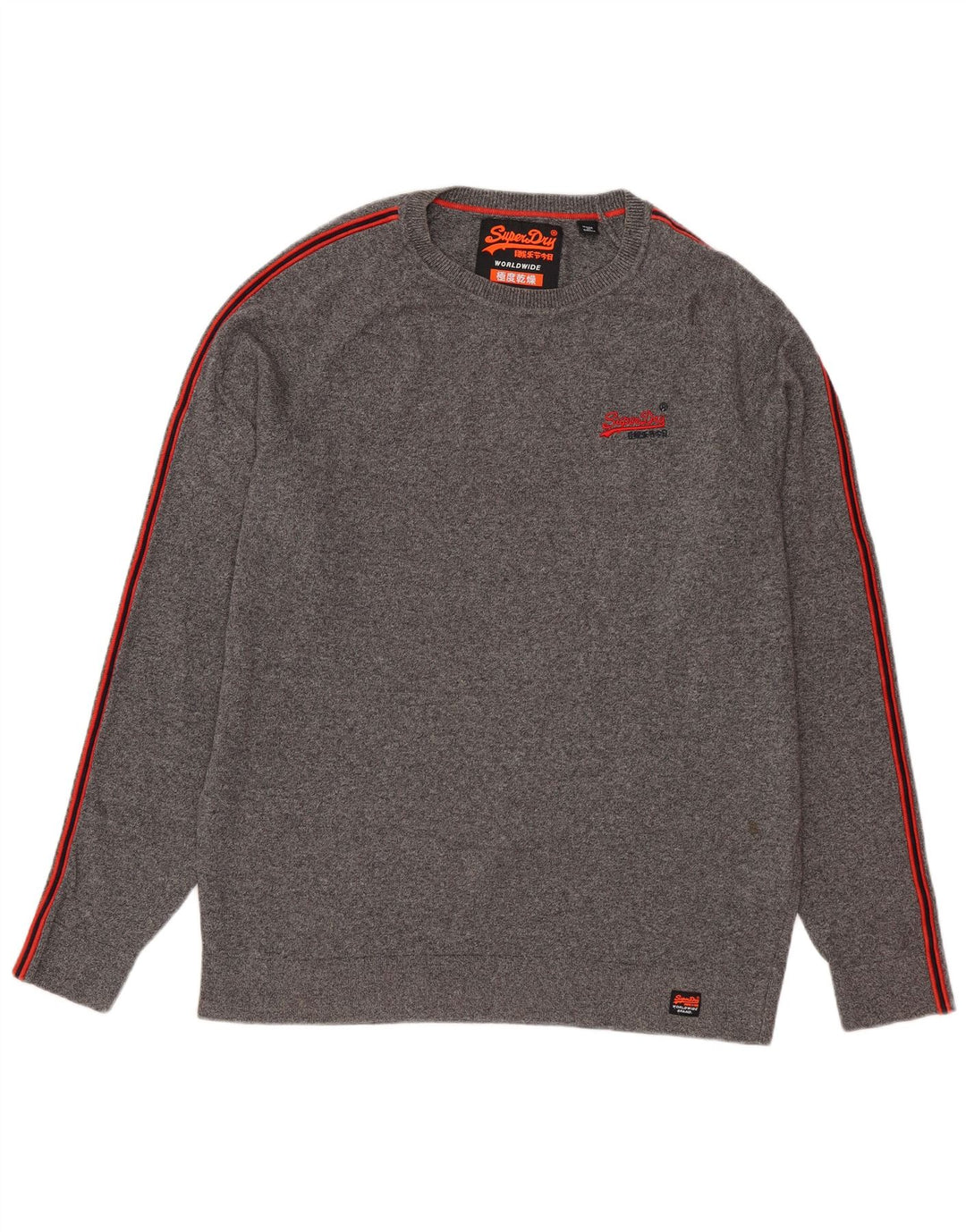 SUPERDRY Herren-Pullover mit Rundhalsausschnitt, Größe L, aus grauer Baumwolle