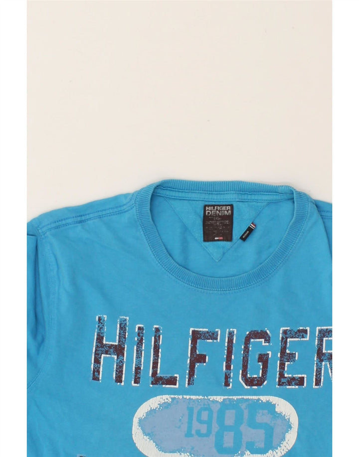TOMMY HILFIGER Mens Graphic T-Shirt Top Medium Blue Cotton Vintage Tommy Hilfiger and Second-Hand Tommy Hilfiger from Messina Hembry 