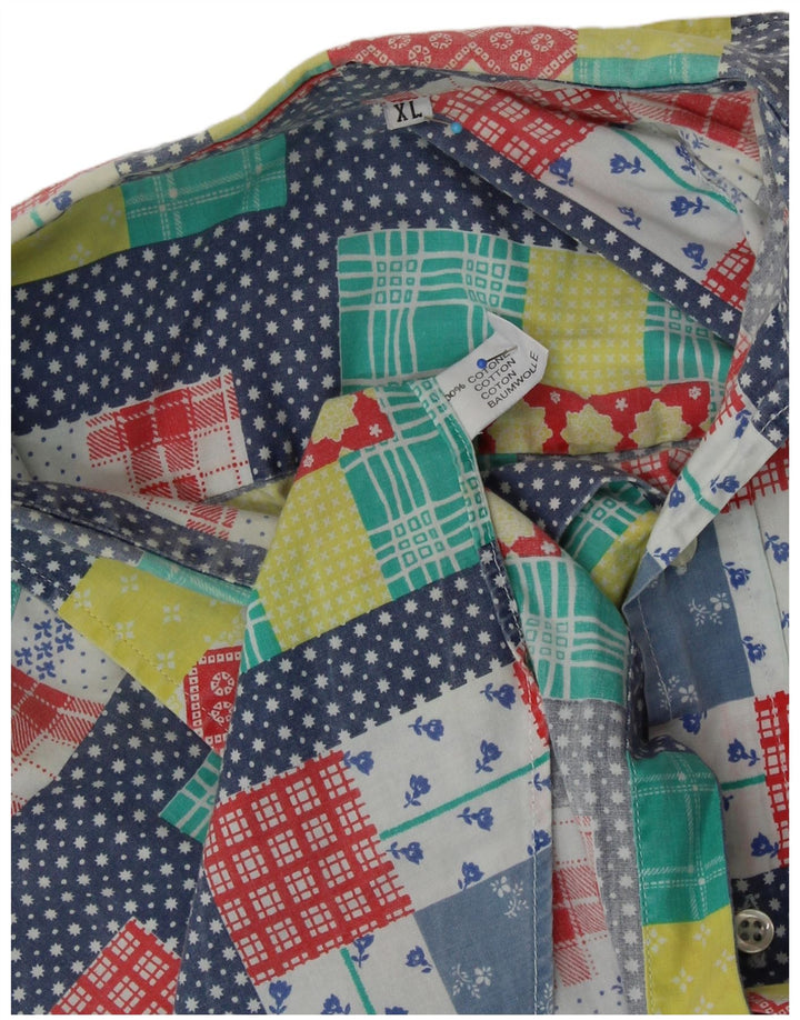 VINTAGE Mens Short Sleeve Shirt XL Multicoloured Patchwork Cotton