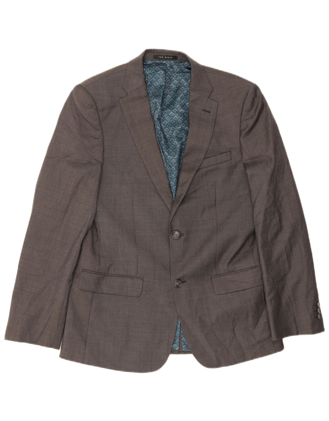 Jaqueta blazer masculina de 2 botões Ted Baker Reino Unido 38 lã cinza médio