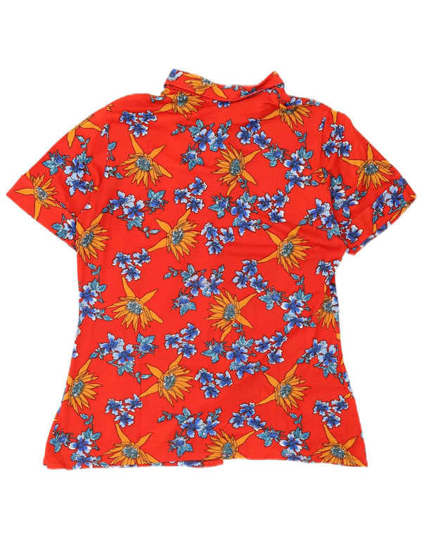 Vintage Womens Short Sleeve Shirt UK 12 Medium Red Floral