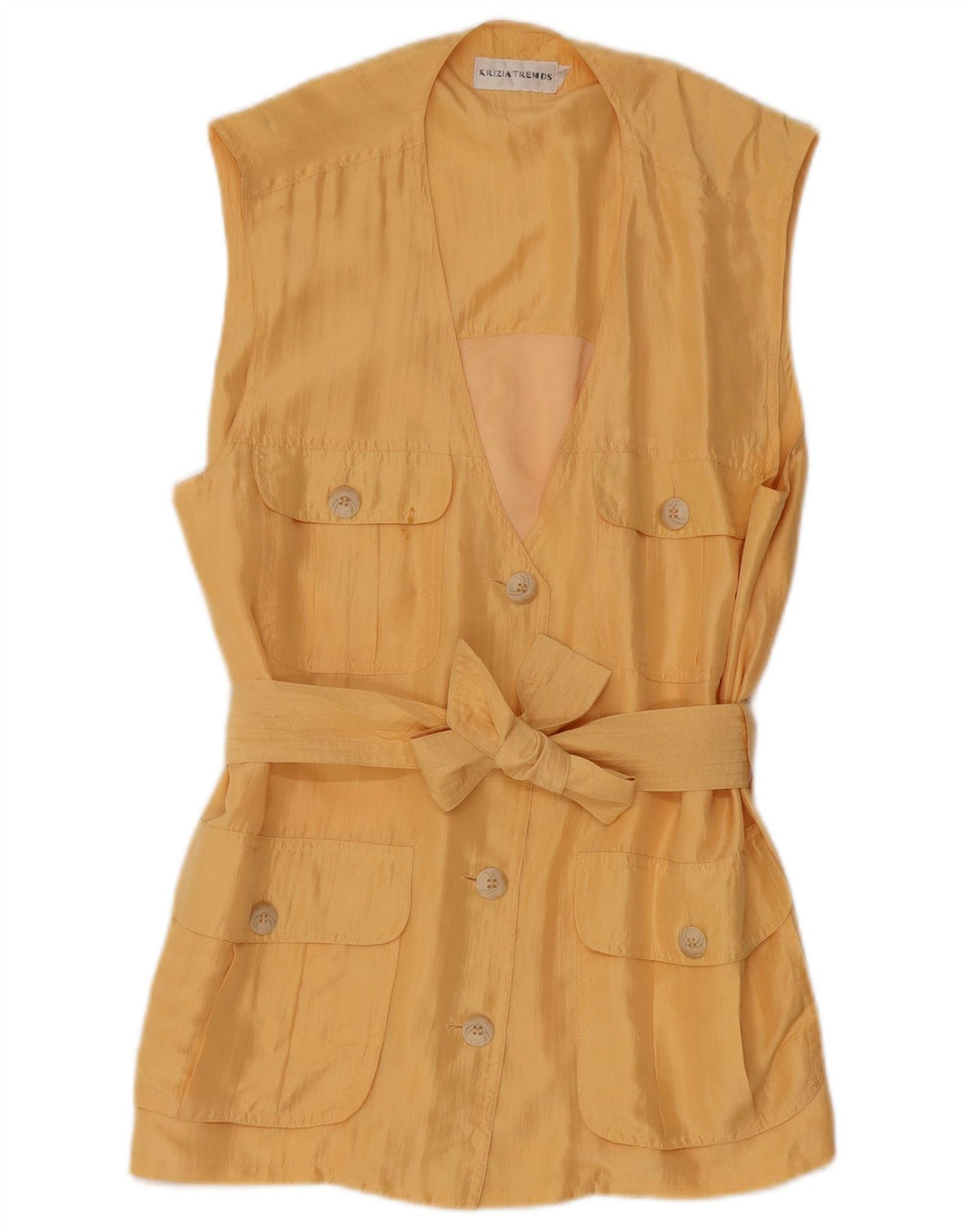 Krizia Womens Sleeveless Cardigan Top IT 40 Small Yellow Silk