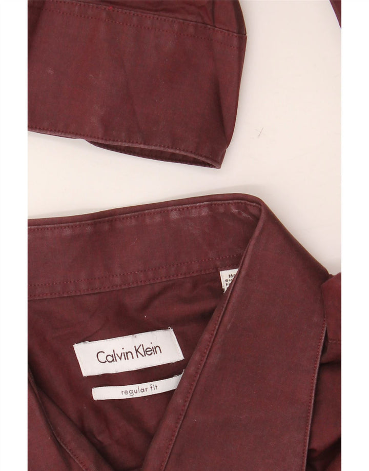 CALVIN KLEIN Mens Regular Fit Shirt Size 18 2XL Maroon Cotton