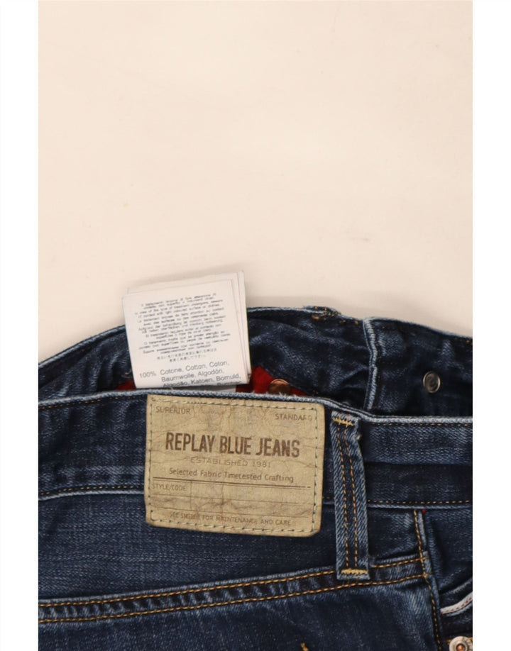 Replay Mens Straight Jeans W32 L32 Navy Blue Cotton