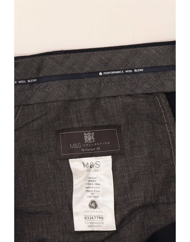 Marks & Spencer Mens Tailored Fit Suit Trousers W44 L31 Navy Blue Wool