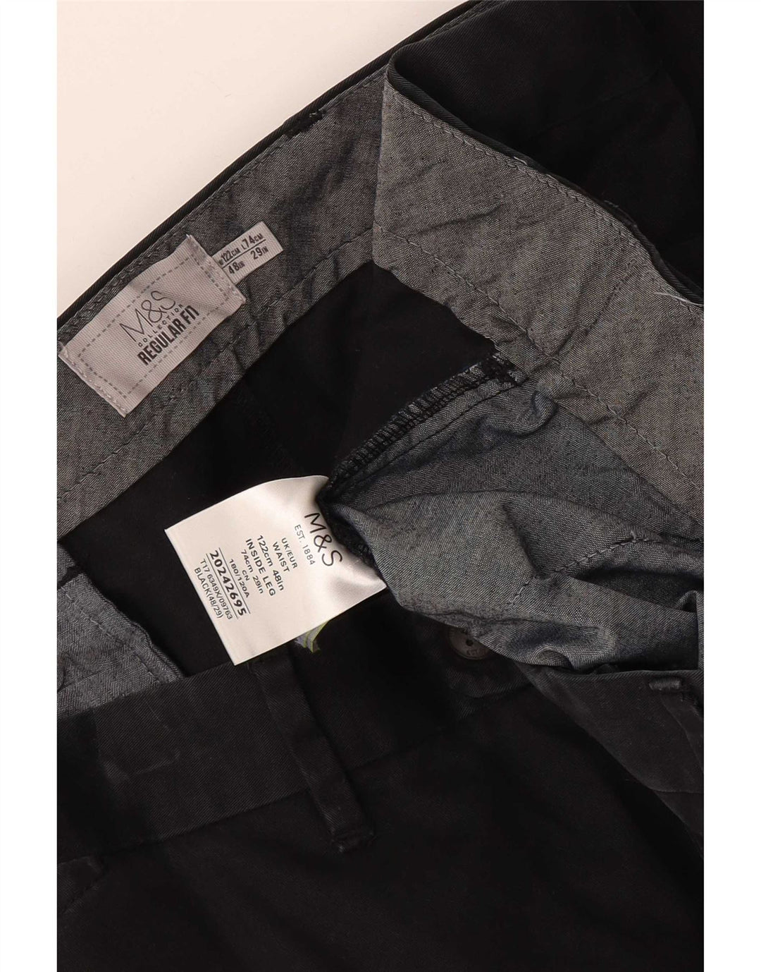 Marks & Spencer Mens Regular Fit Chino Shorts W48 4XL Black Cotton