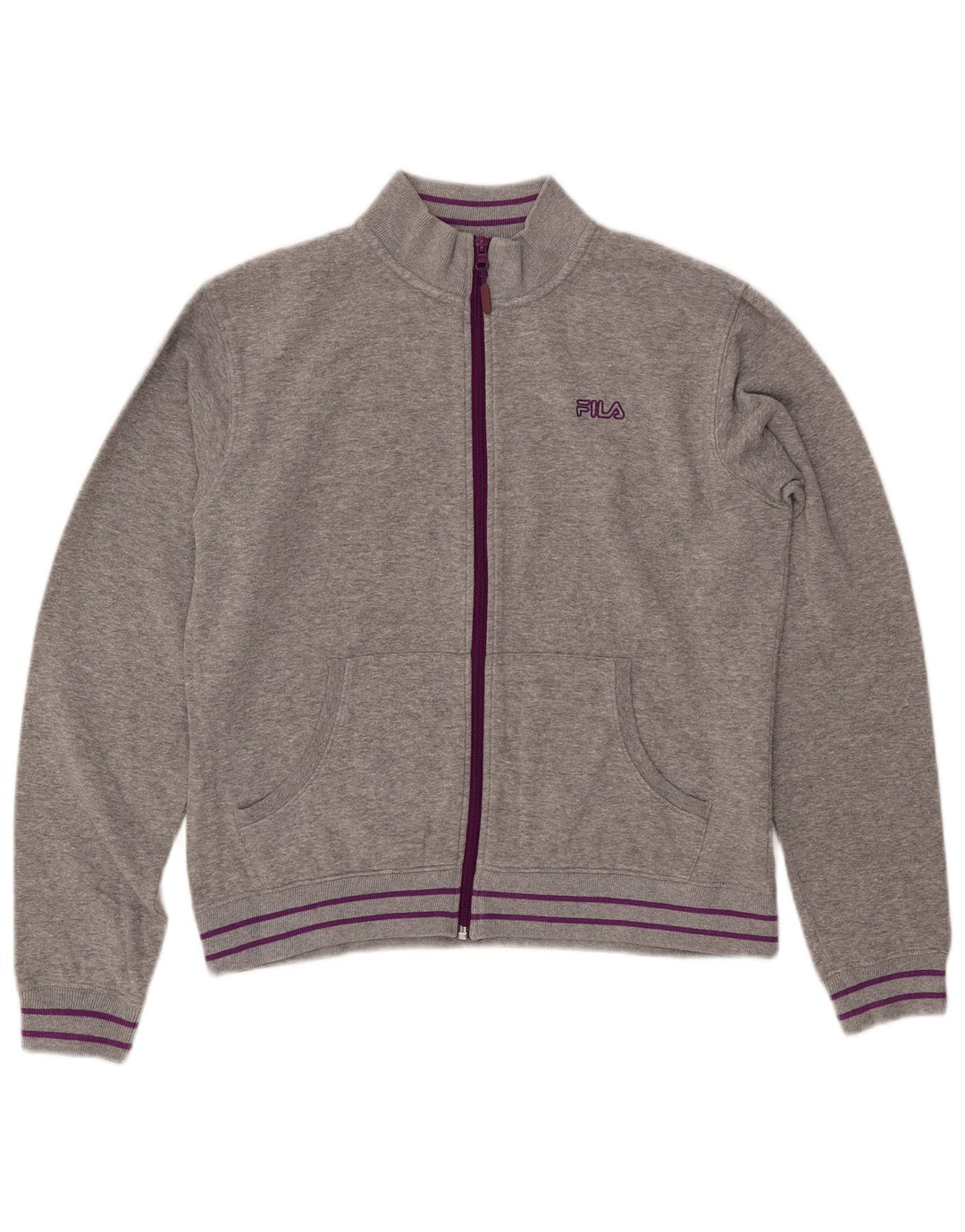FILA Womens Tracksuit Top Jacket UK 16 Large Grey Cotton
