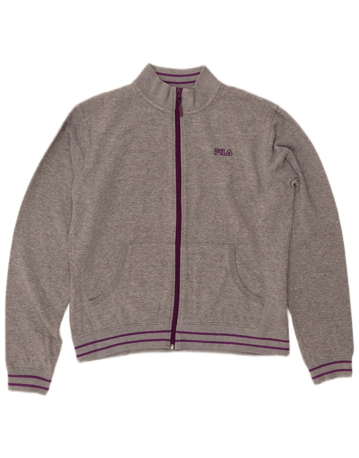 FILA Womens Tracksuit Top Jacket UK 16 Large Grey Cotton