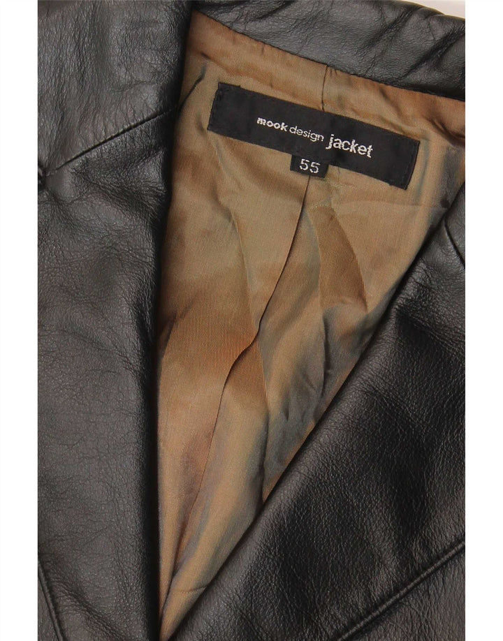 Vintage Damen 2 Knopf Leder Blazer Jacke UK 10 Small Schwarz