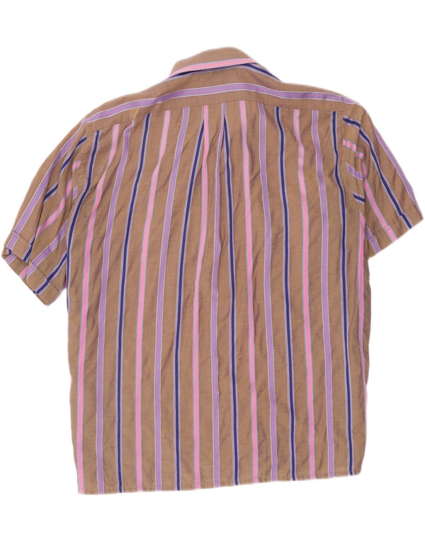 Vintage hombres camisa de manga corta grande marrón rayas