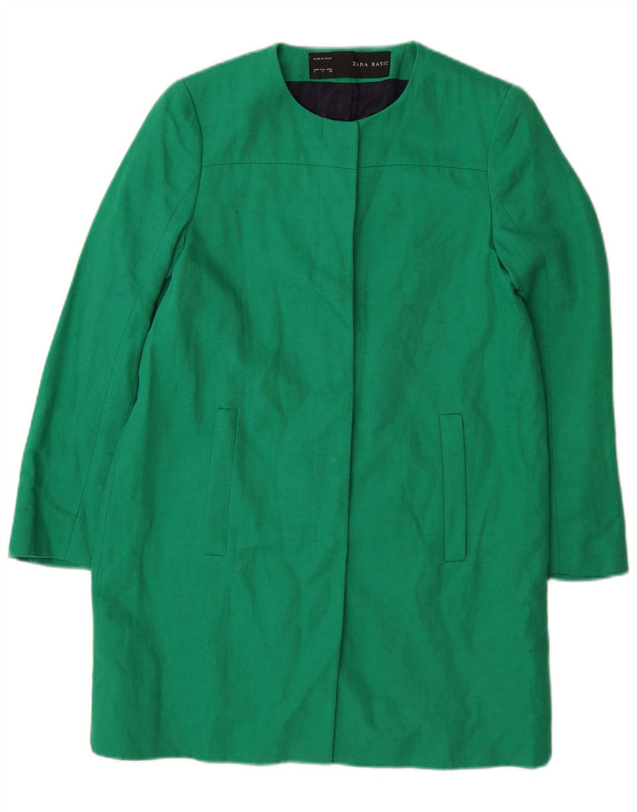 Zara Womens Overcoat UK 10 Small Green Cotton