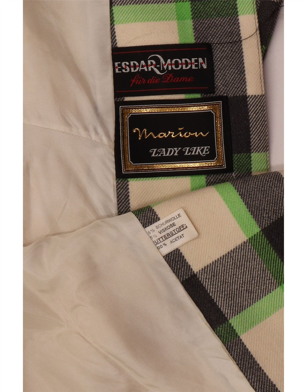 vintage Womens Overcoat UK 12 Moyen Multicolore Check New Wool