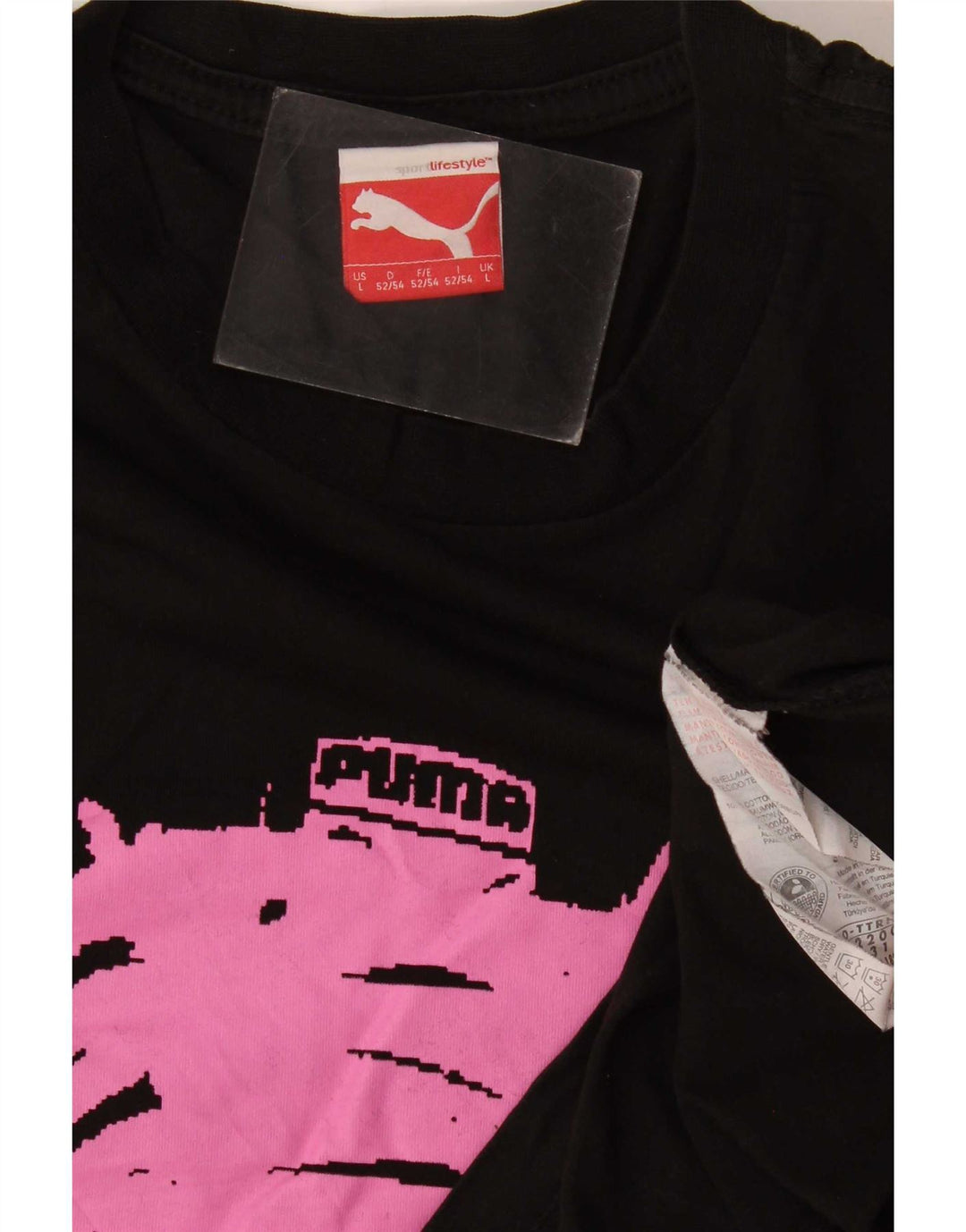 Męski graficzny top Puma z długim rękawem, duży, czarny, bawełniany