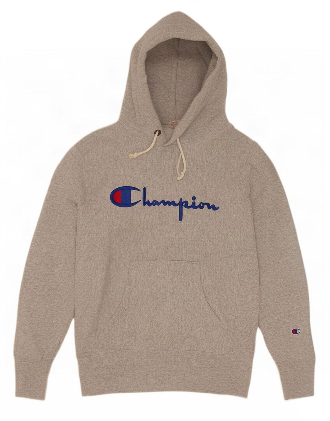 Felpa con cappuccio grafica Champion Reverse Weave da uomo in cotone grigio medio