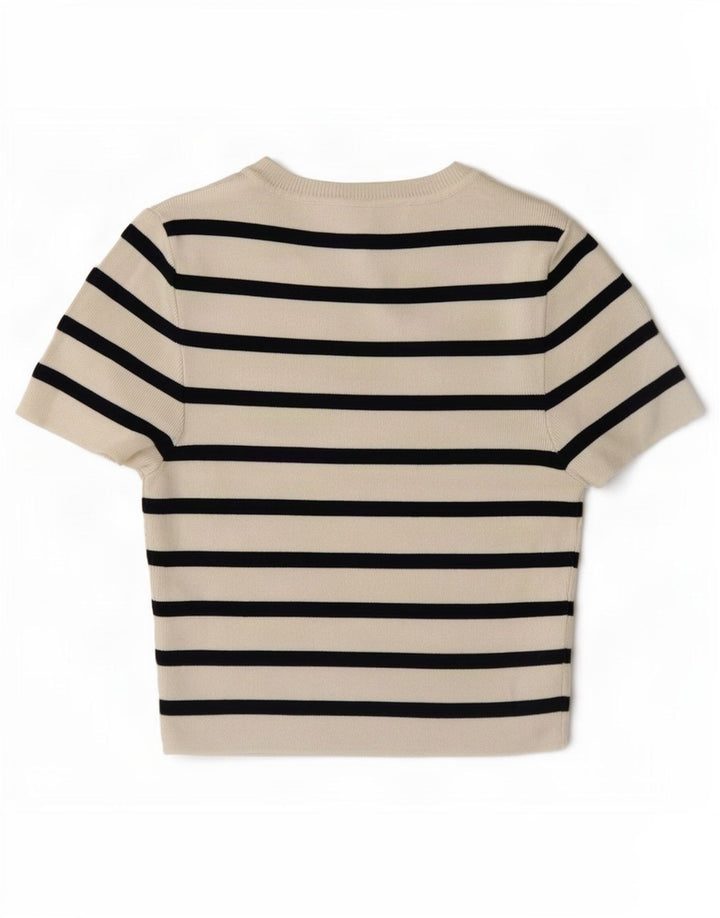 Zara Womens Crop Top UK 12 Medium Blanc Rayé