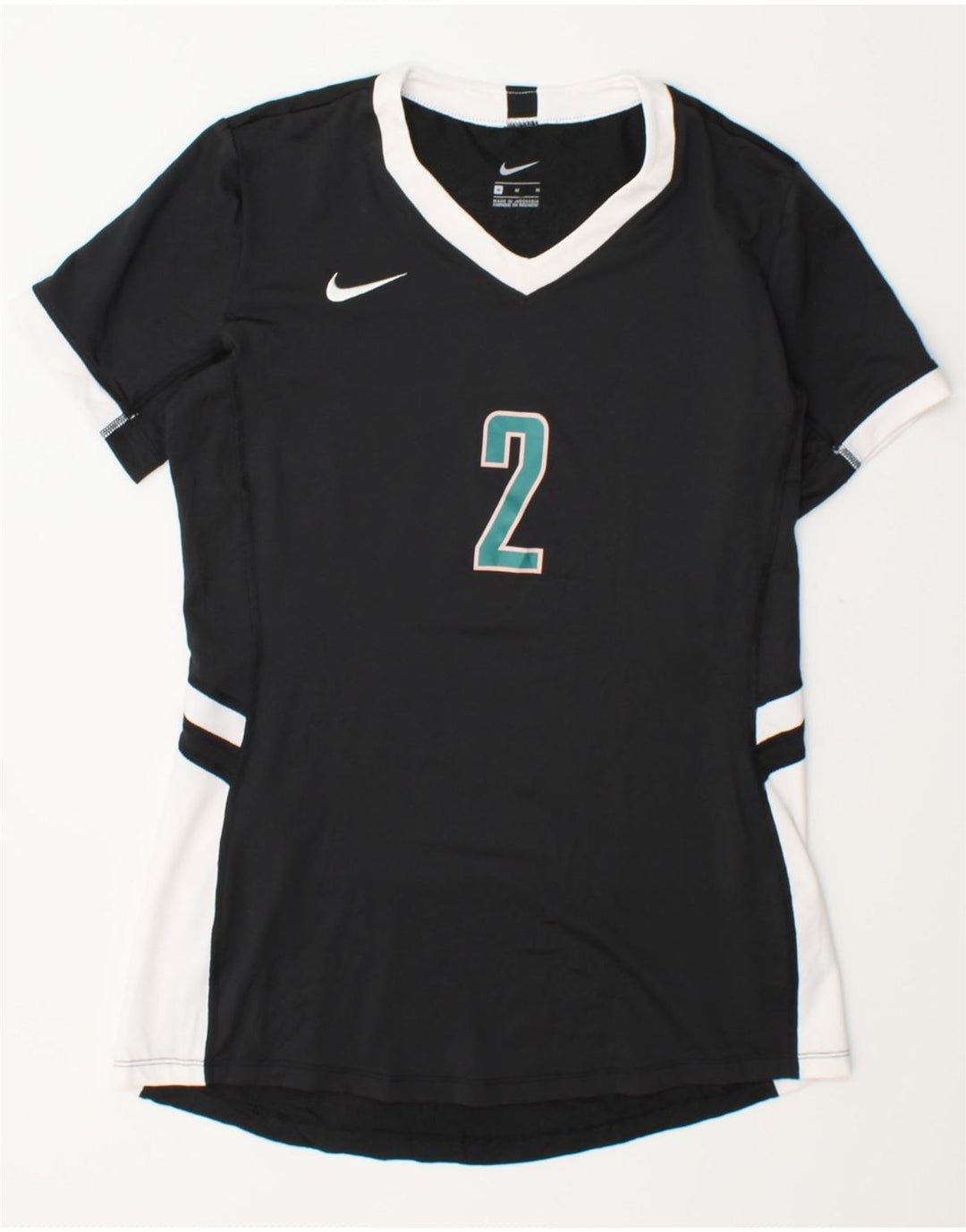 NIKE Womens Graphic T-Shirt Top UK 12 Medium Black Colourblock Polyester Vintage Nike and Second-Hand Nike from Messina Hembry 
