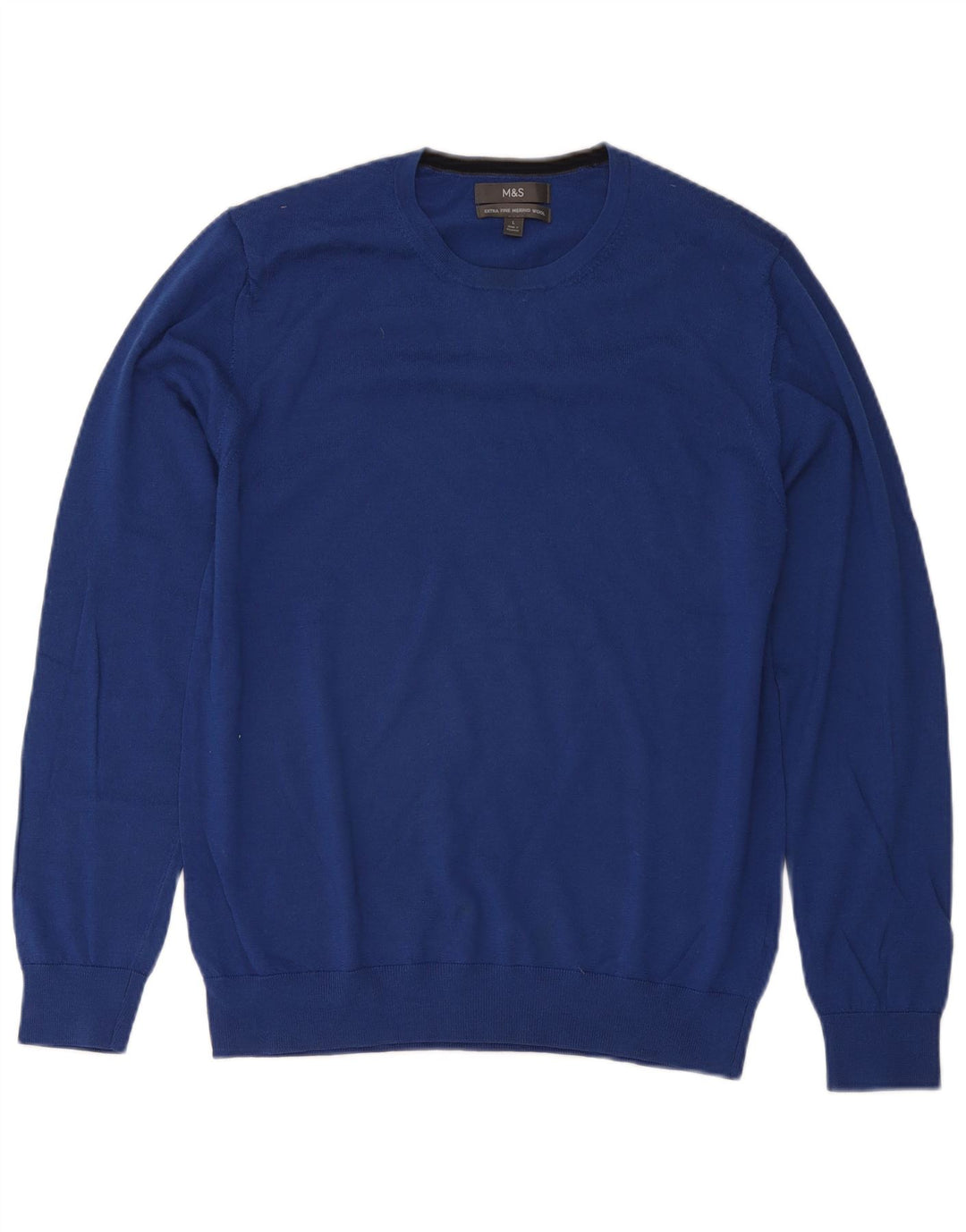 Marks & Spencer Pull à col rond pour homme en laine mérinos bleue