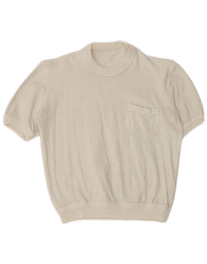 Top in camicetta di velluto da donna vintage UK 14 bianco medio