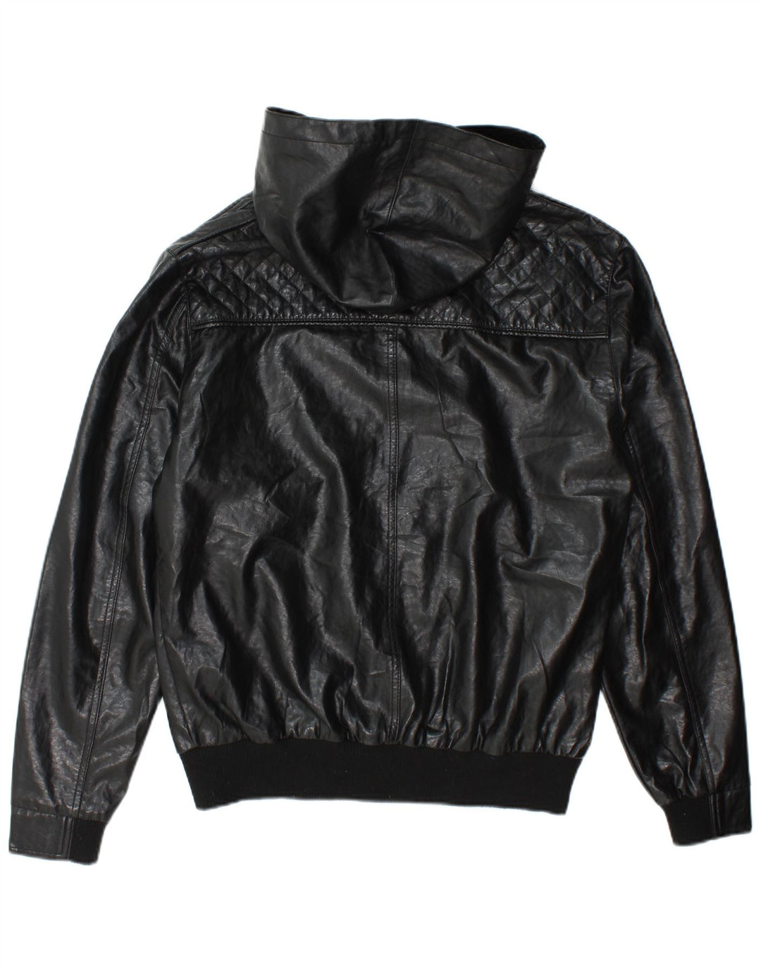Ecko Unltd Herre Hooded Faux Leather Bomber Jacket UK 38 Medium Black