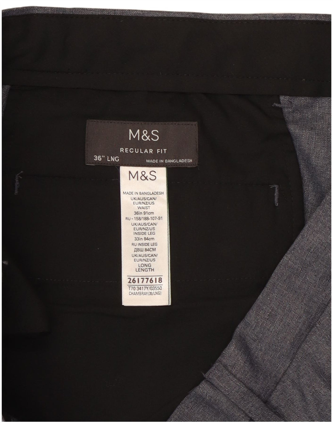 Marks & Spencer Herren-Chinohose mit normaler Passform, W36 L33, graues Polyester