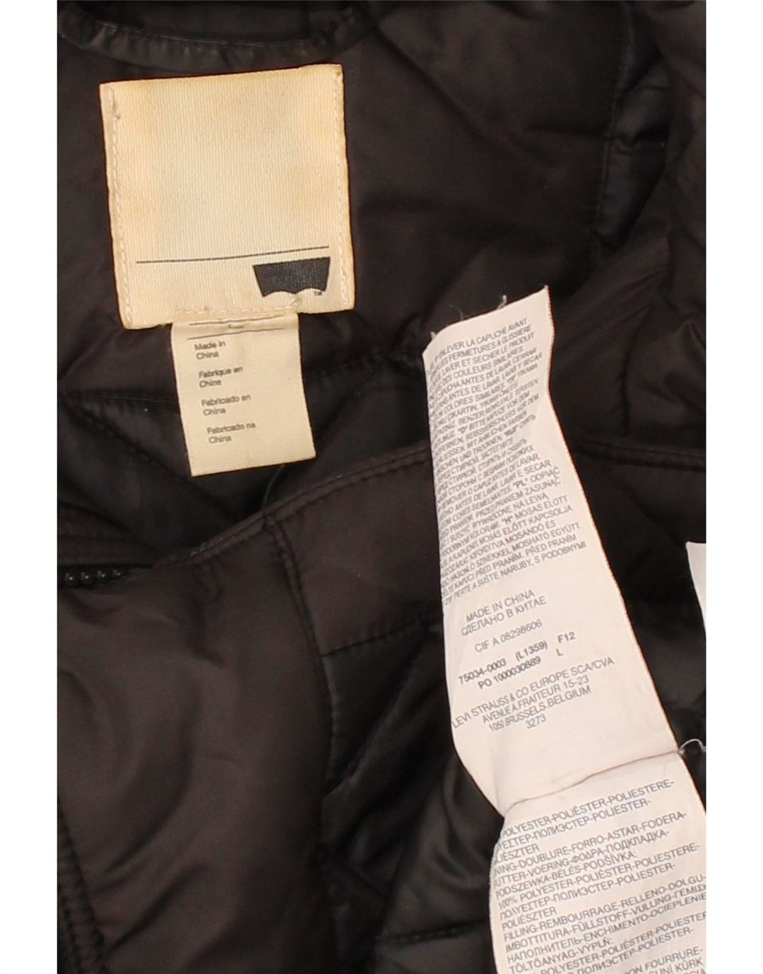 LEVI'S Womens Hooded Padded Jacket UK 16 Large Black Polyester Vintage Levi's and Second-Hand Levi's from Messina Hembry 