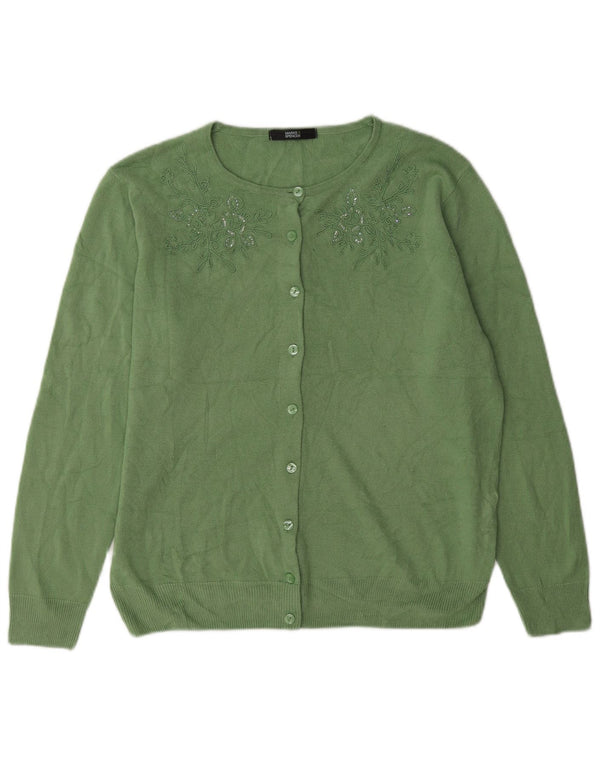 Marks & Spencer Dame Cardigan Sweater UK 14 Medium Green Floral Acryl