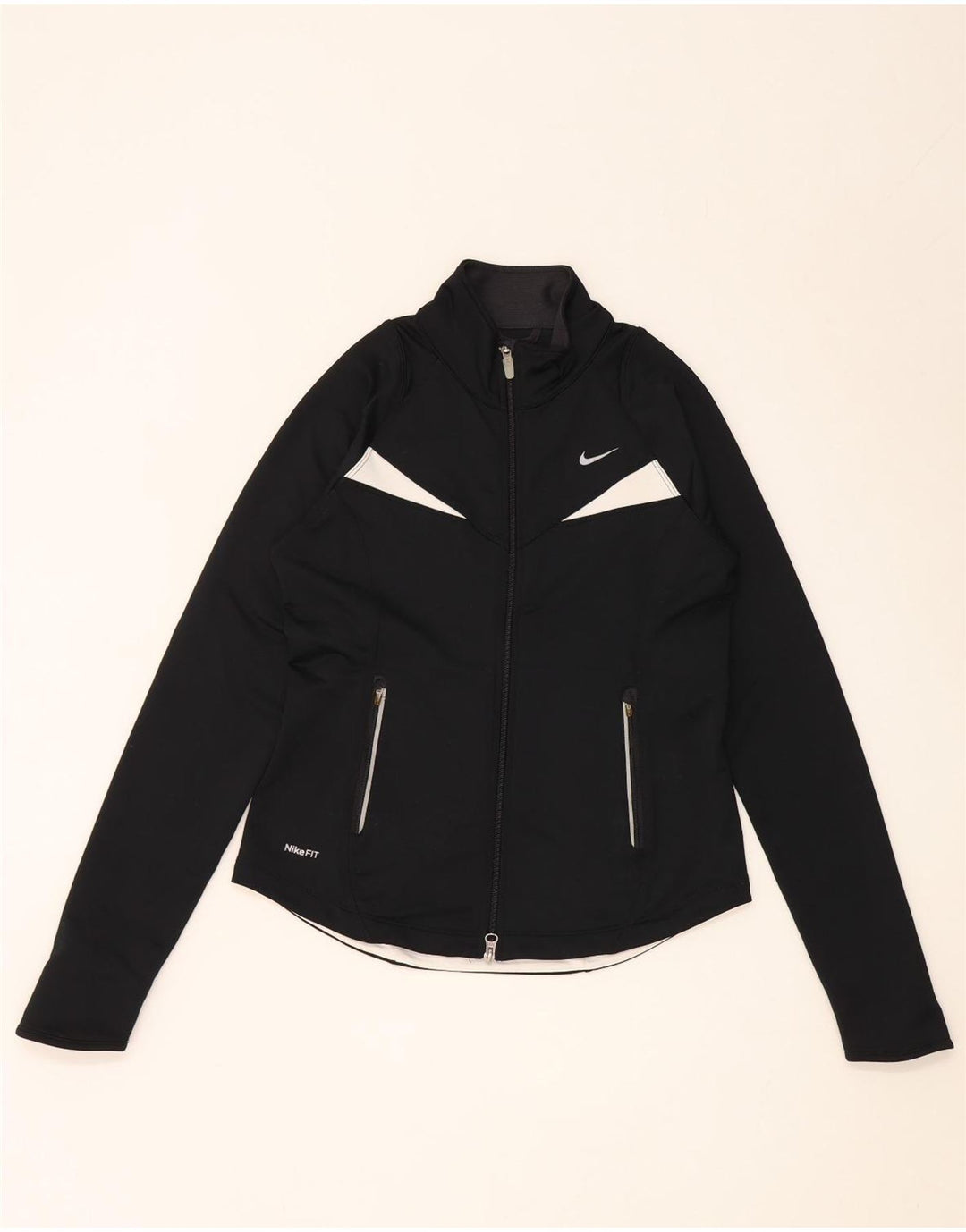 Nike Womens Tracksuit Top Jacket UK 10 Small Black Colourblock Polyester