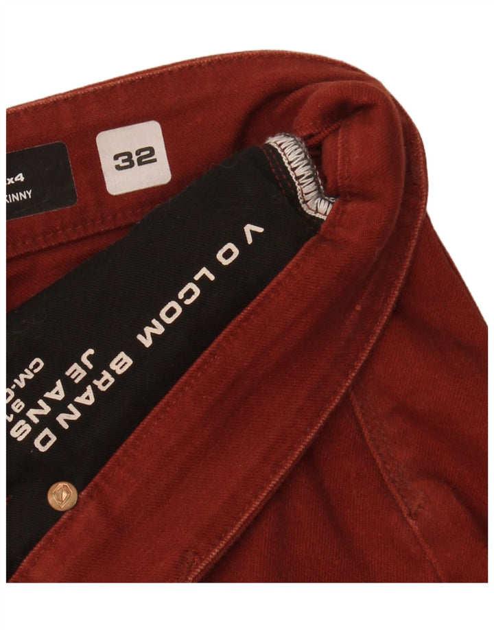 VOLCOM Mens Skinny Denim Shorts W32 Medium Maroon