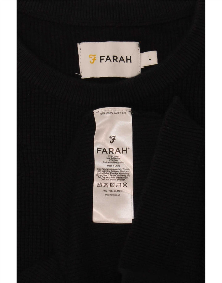 Farah Mens Crew Neck Jumper Sweater Large Black Cotton