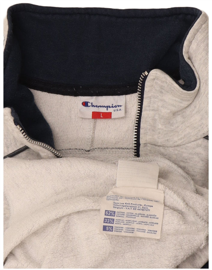 Champion Mens Graphic Zip Neck Sweatshirt Jumper Large Grey Colourblock