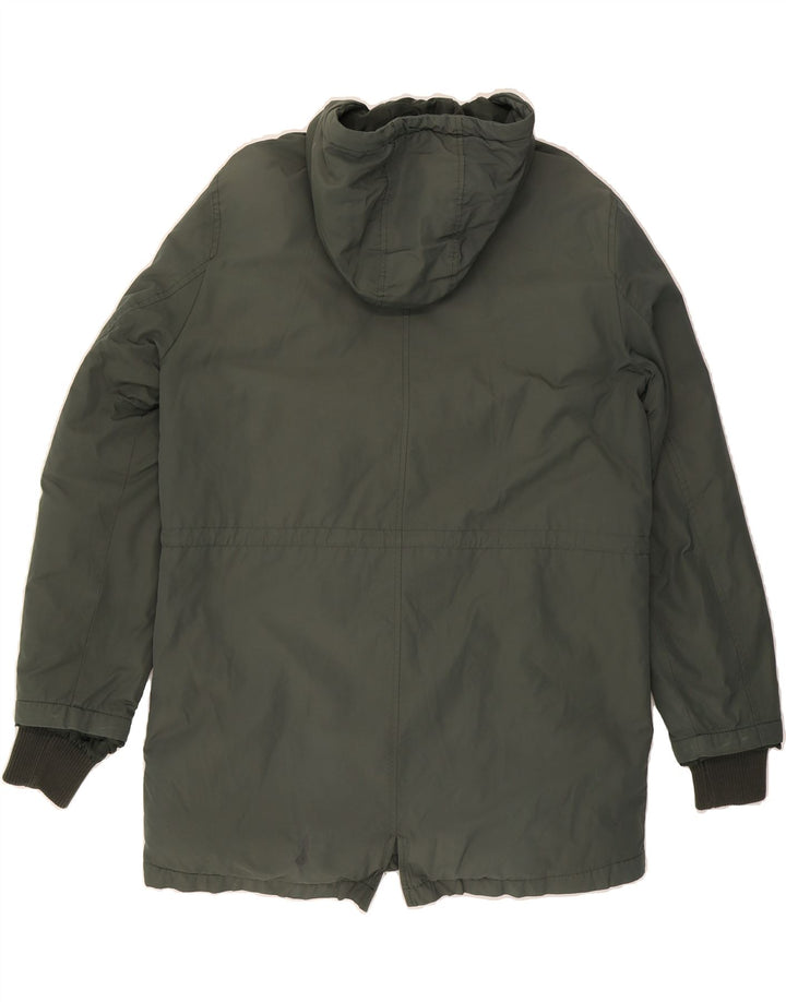 TRUSSARDI JEANS Mens Hooded Padded Jacket IT 46 Small Khaki Cotton Vintage Trussardi Jeans and Second-Hand Trussardi Jeans from Messina Hembry 