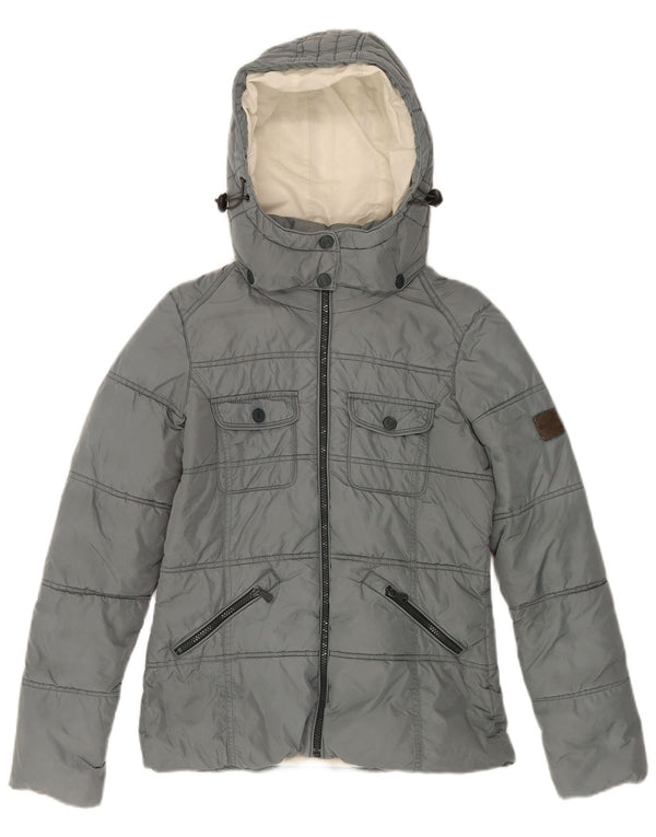 Calvin Klein Jeans Womens Hooded Padded Jacket UK 6 XS Grey